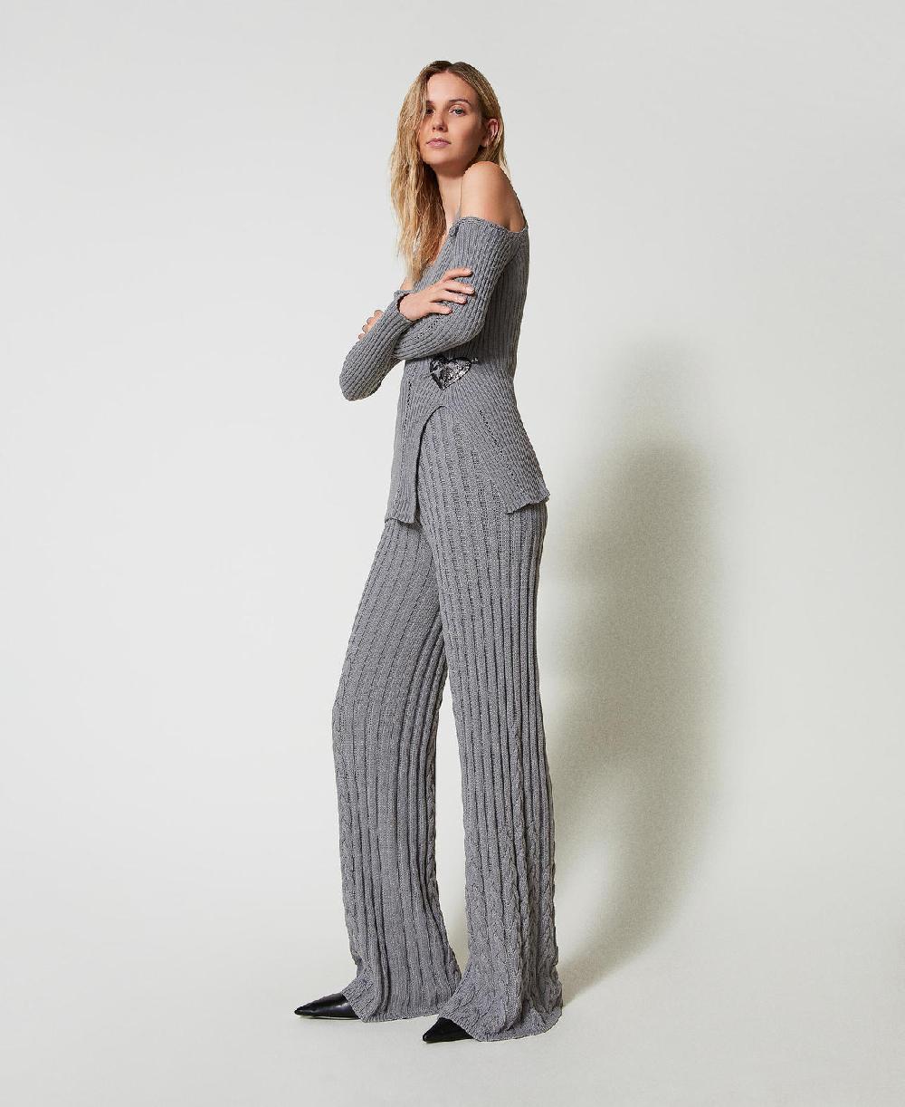Scee by twin set Pantaloni flare in filato Treeblend con trecce Offerta