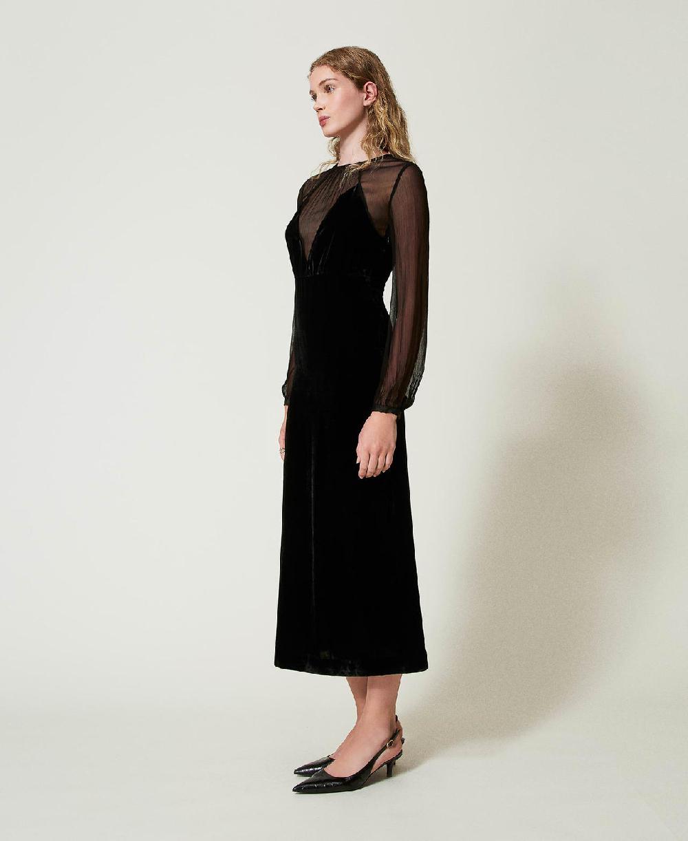 Scee by twin set Abito longuette in chiffon e velluto Economico