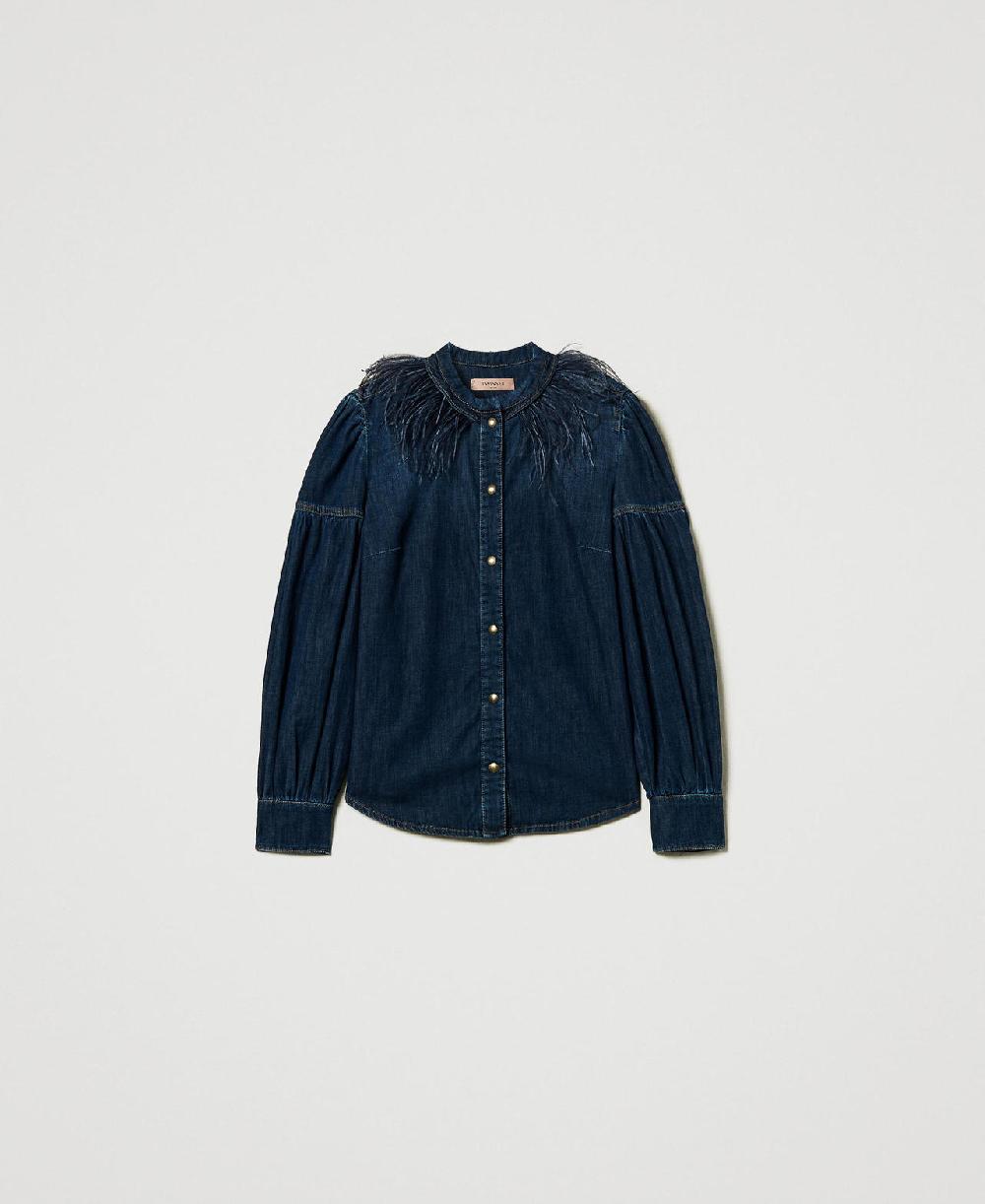 Scee by twin set Camicia in jeans con piume