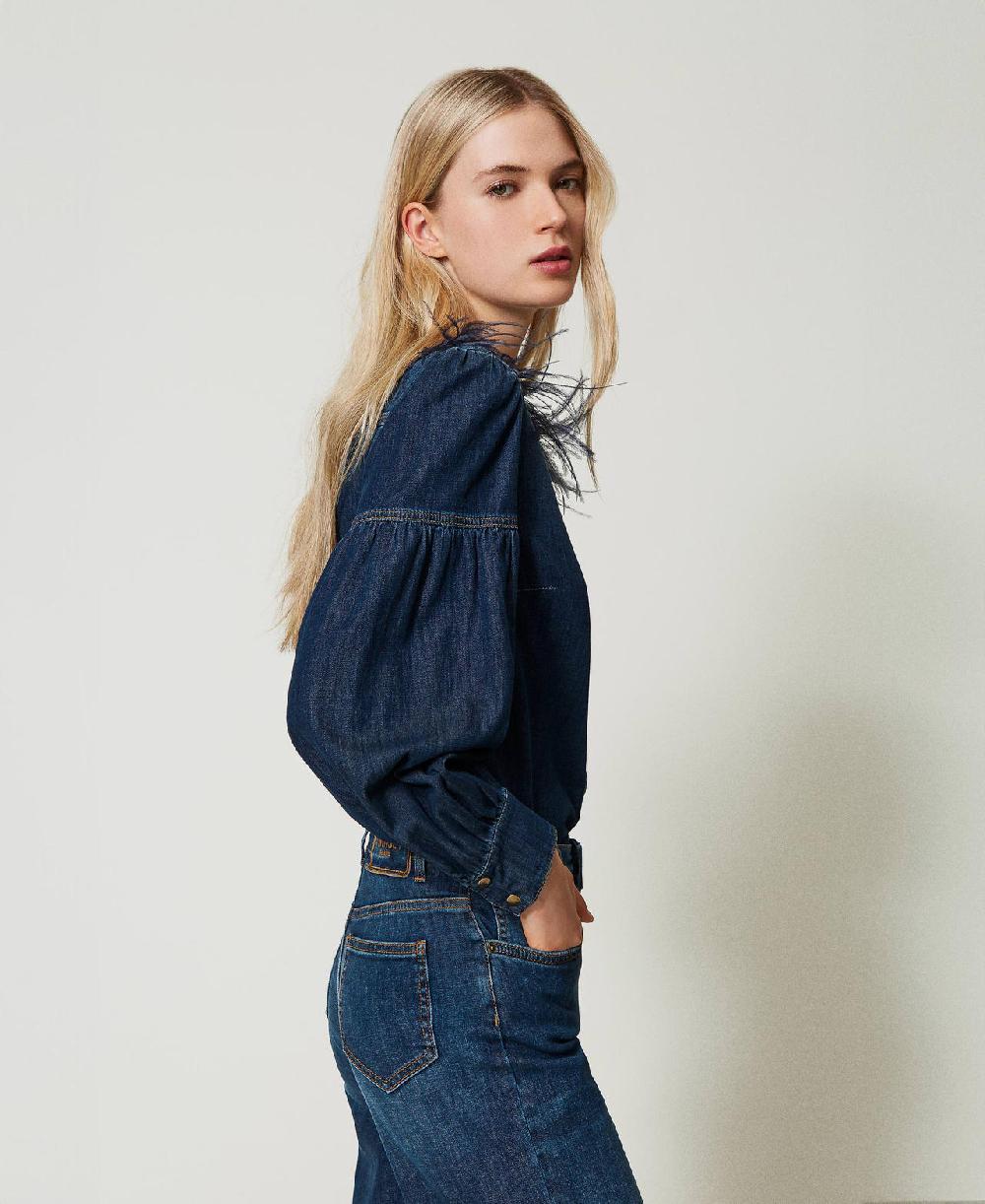 Scee by twin set Camicia in jeans con piume Online
