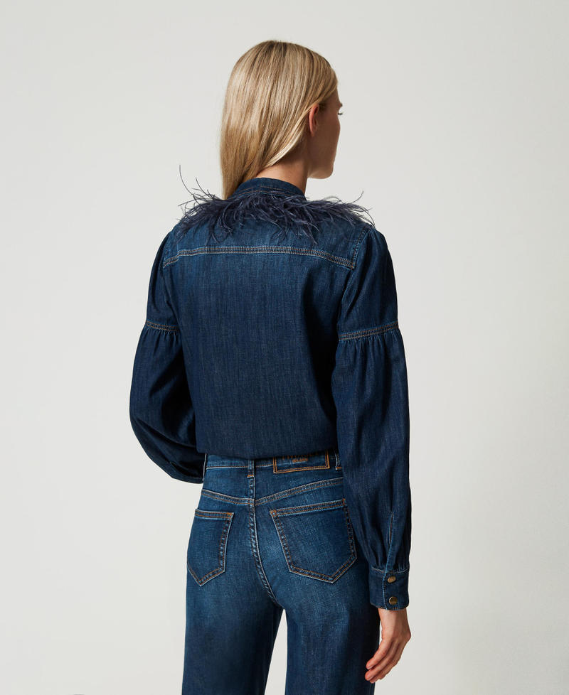 Scee by twin set Camicia in jeans con piume Online