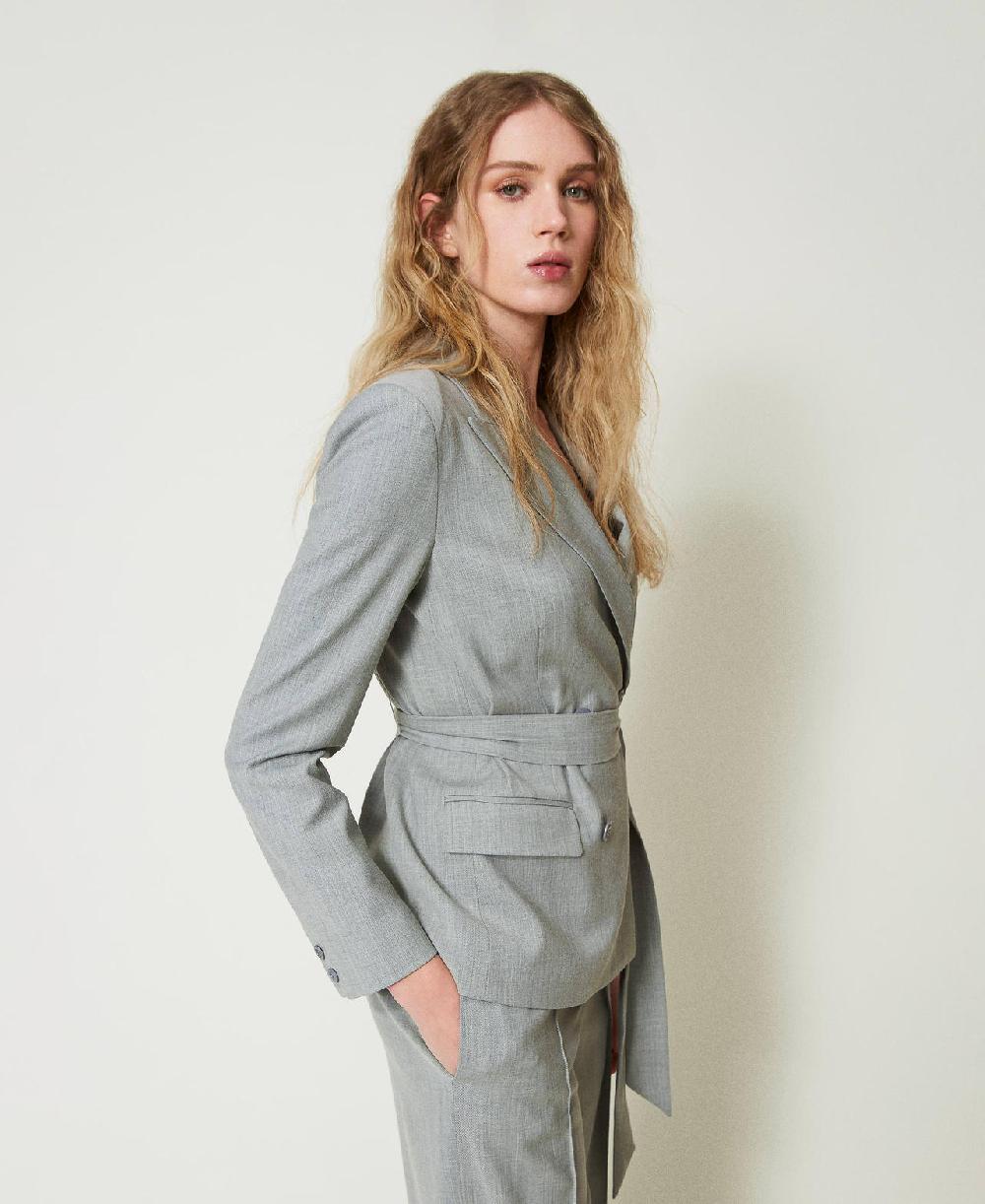 Scee by twin set Giacca blazer in misto lana con cintura Saldi