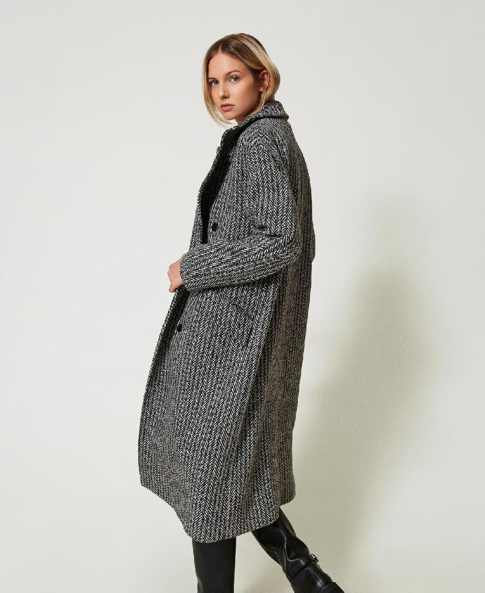 Scee by twin set Cappotto in misto lana gessato Offerte