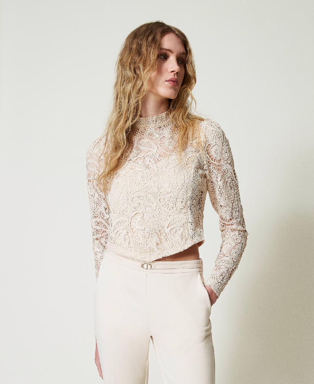 Scee by twin set Blusa cropped in pizzo macramè I Più Venduti