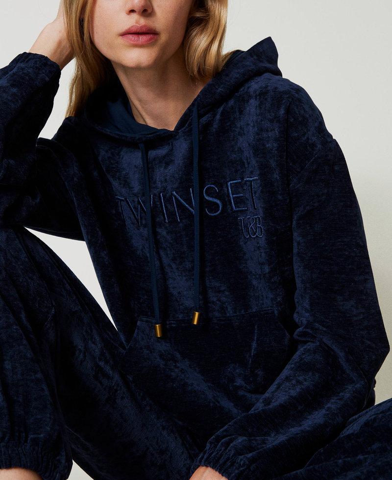 Scee by twin set Felpa in velluto con logo ricamato Negozio online di fabbrica