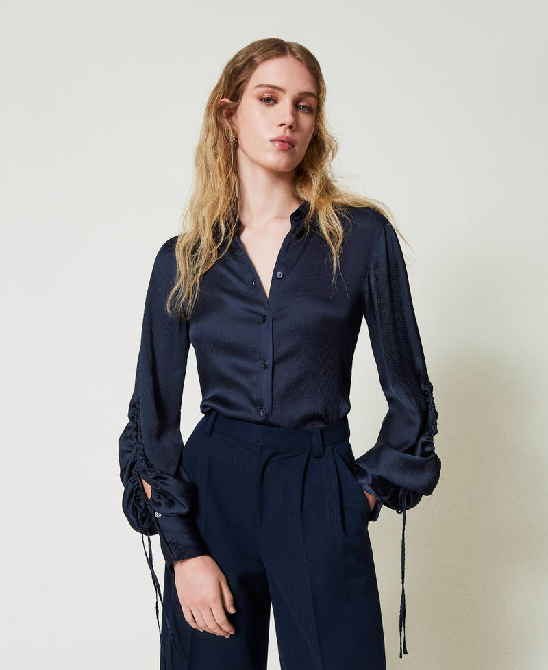 Scee by twin set Camicia in raso martellato con oblò Offerta Pasqua