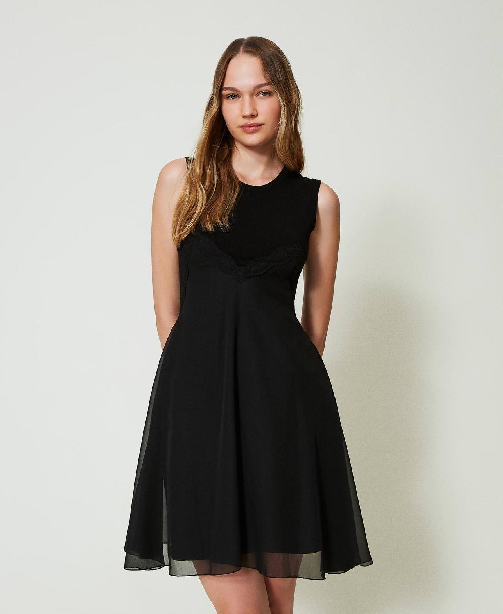 Scee by twin set Abito corto in maglia e georgette Offerta Anniversario
