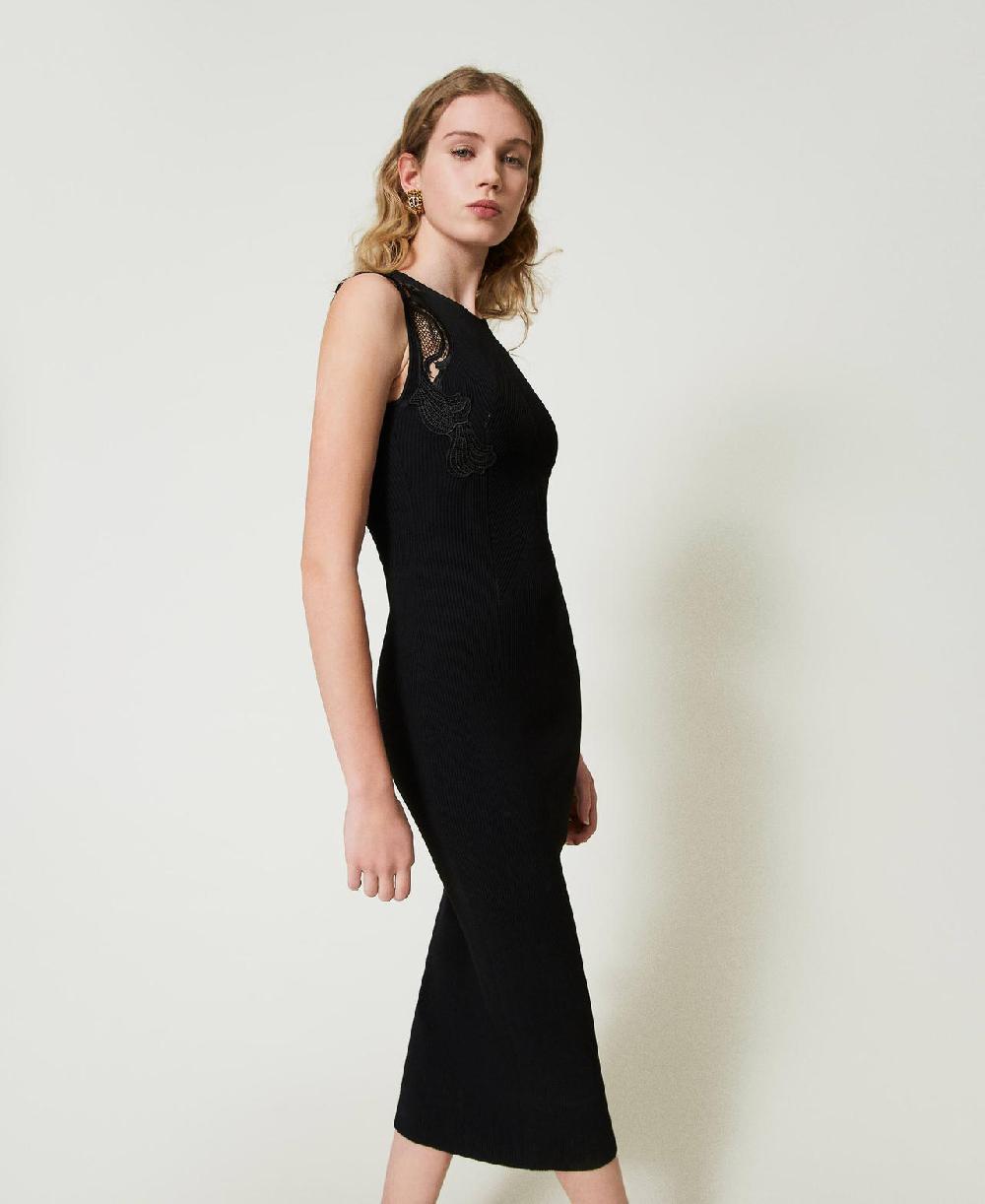 Scee by twin set Abito lungo in maglia con pizzo Offerta migliore