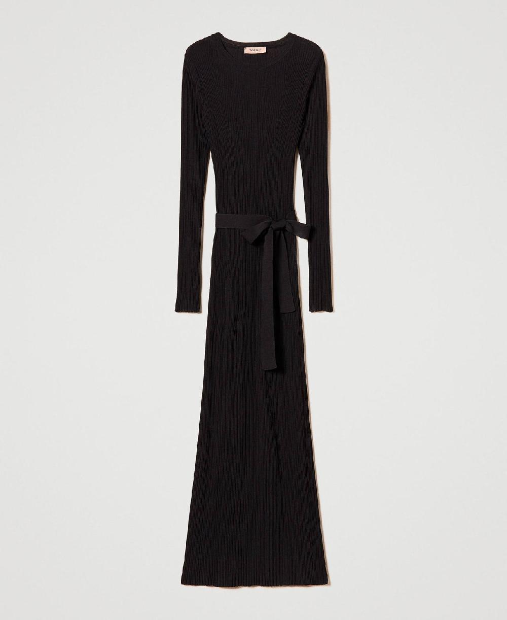 Scee by twin set Abito lungo in maglia a costine con cut-out