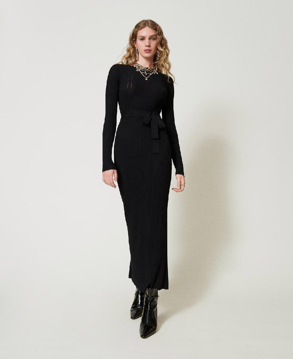 Scee by twin set Abito lungo in maglia a costine con cut-out Offerta temporanea