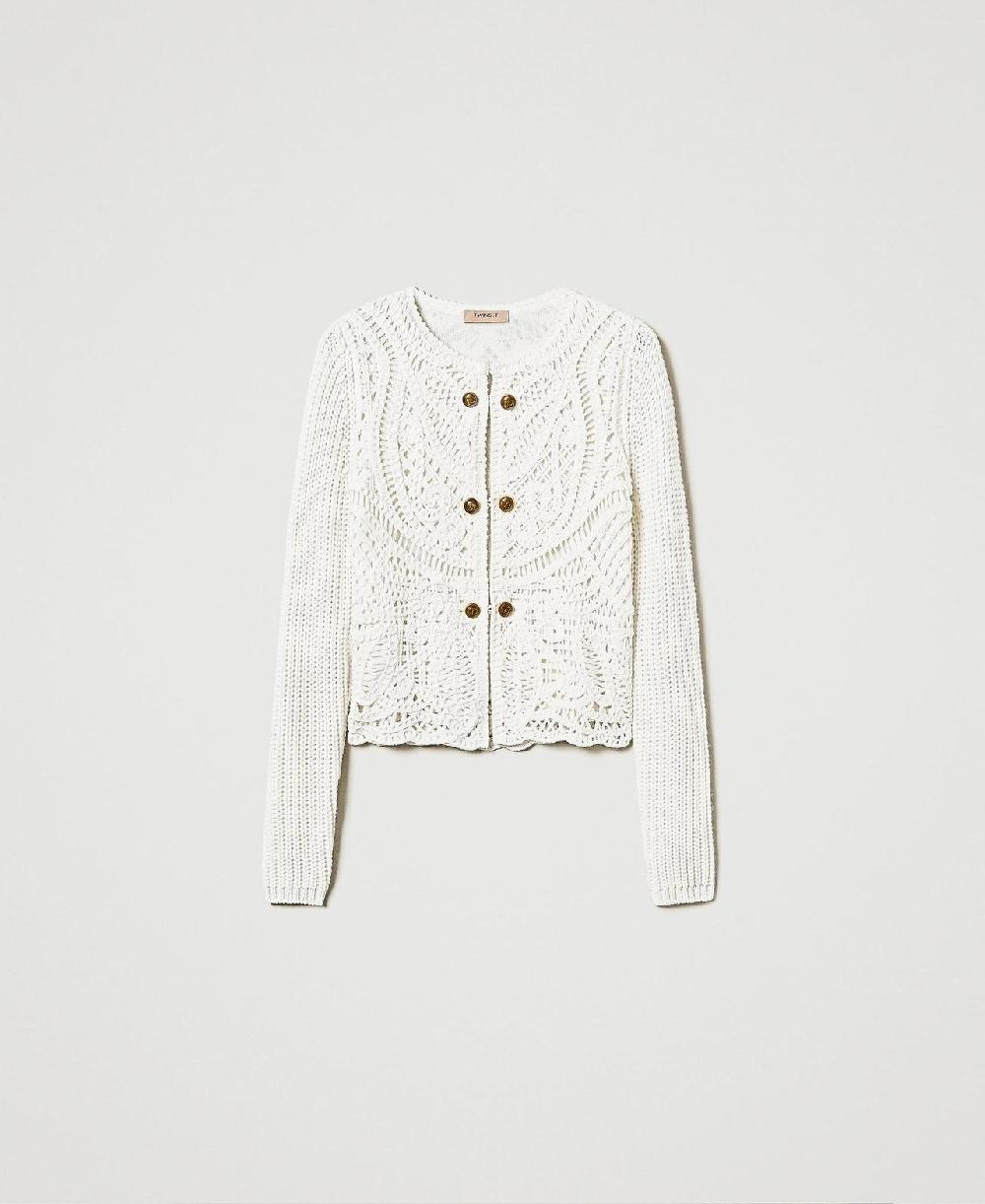 Scee by twin set Giacca in maglia misto lana crochet