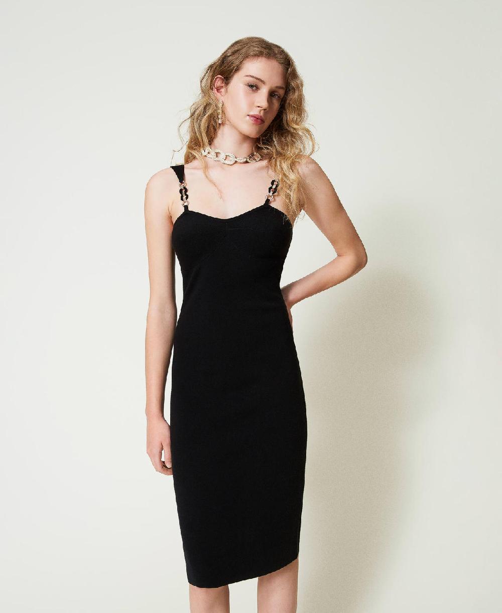 Scee by twin set Abito longuette in maglia con spalline bijoux Offerte stagionali