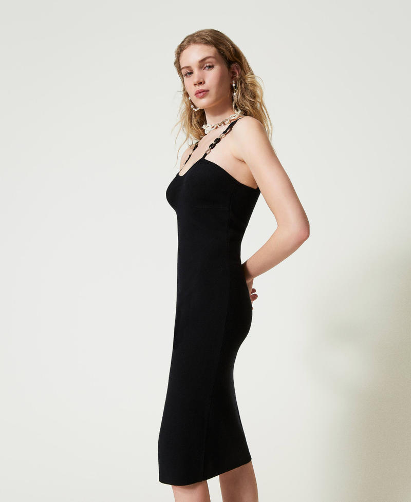 Scee by twin set Abito longuette in maglia con spalline bijoux Offerte stagionali