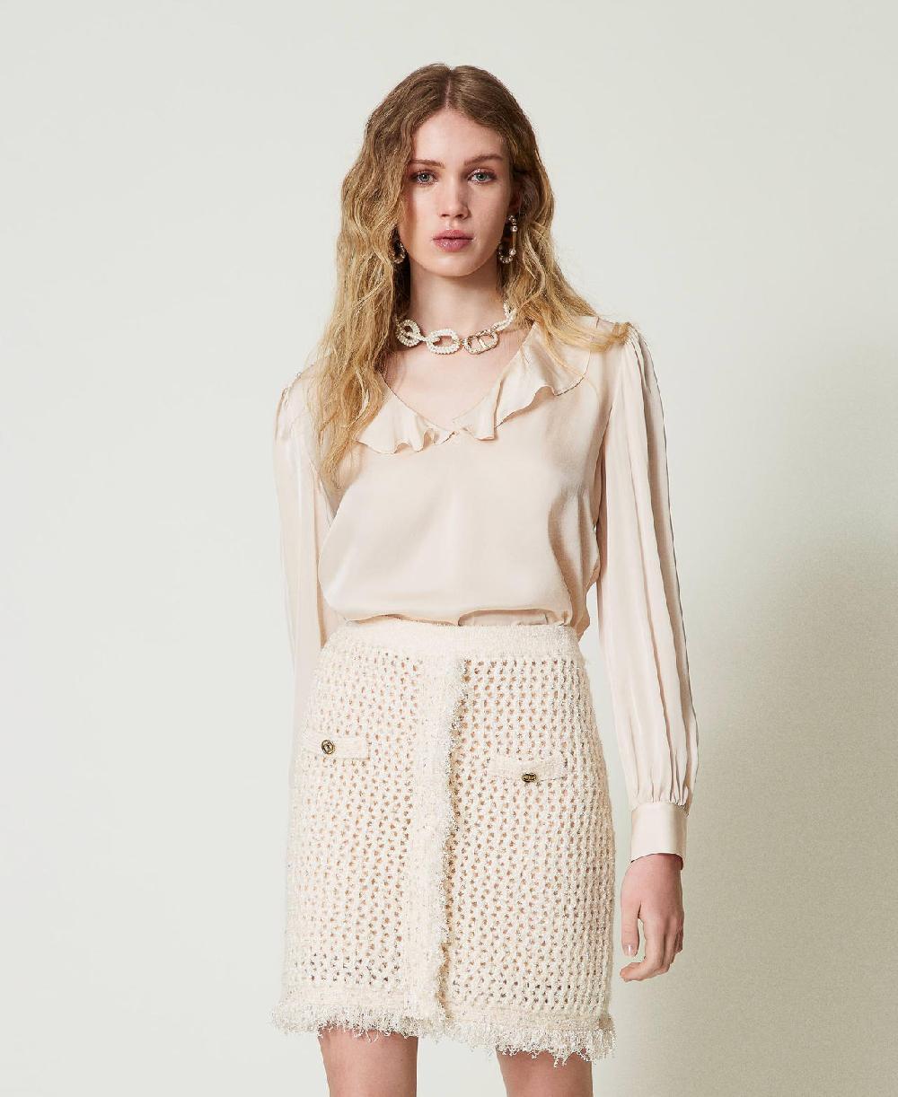Scee by twin set Blusa in raso con volant Promozione temporanea