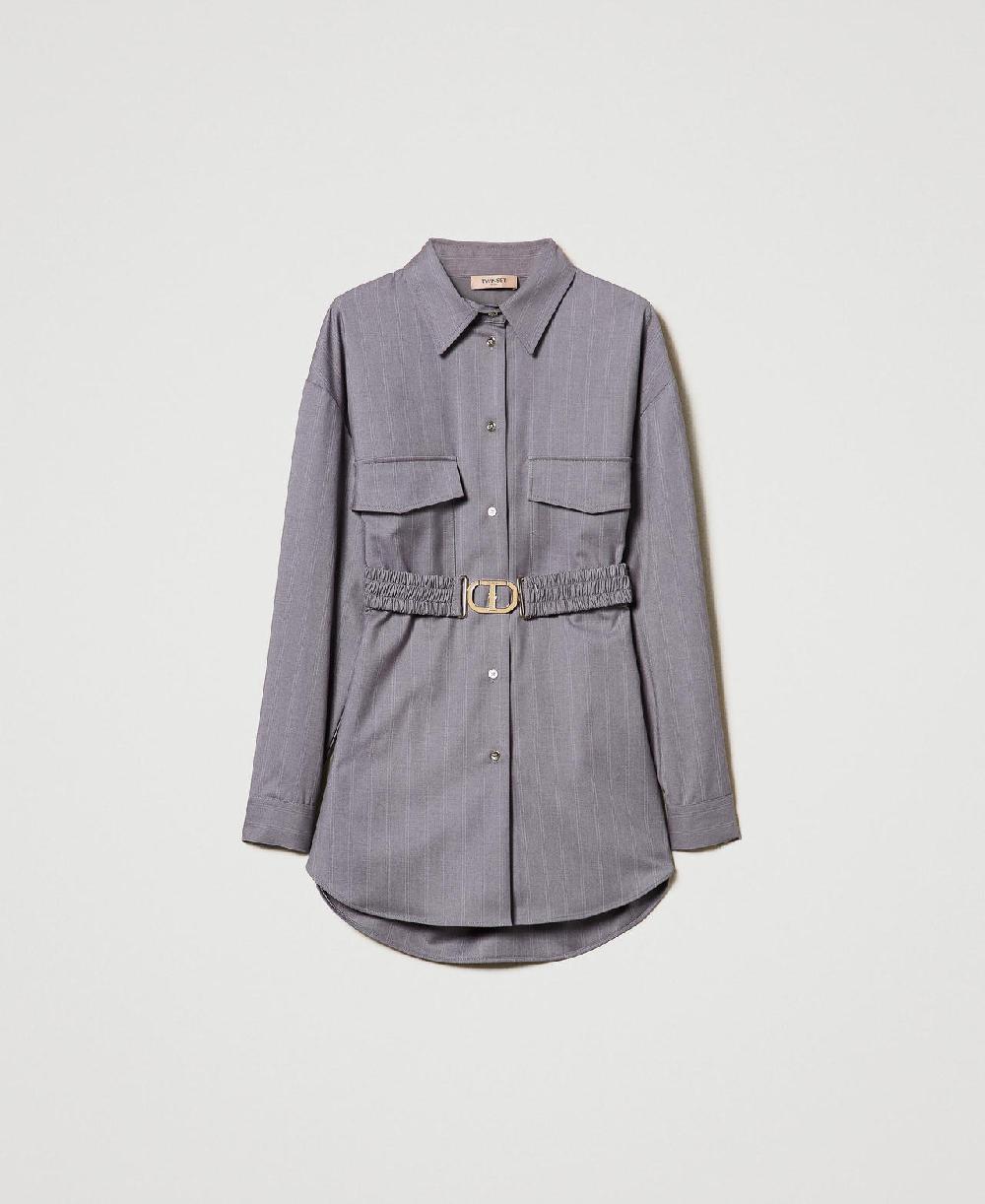 Scee by twin set Maxi camicia gessata con cintura