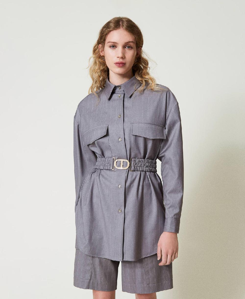Scee by twin set Maxi camicia gessata con cintura Fino al 60% di sconto