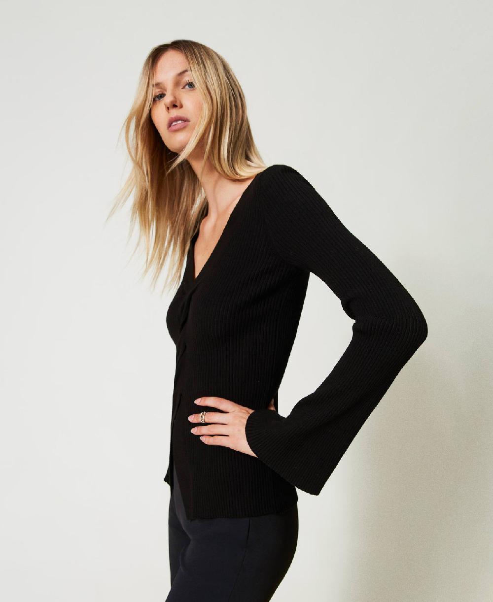 Scee by twin set Maglia fitted a costine con incrocio Offerta speciale della fabbrica