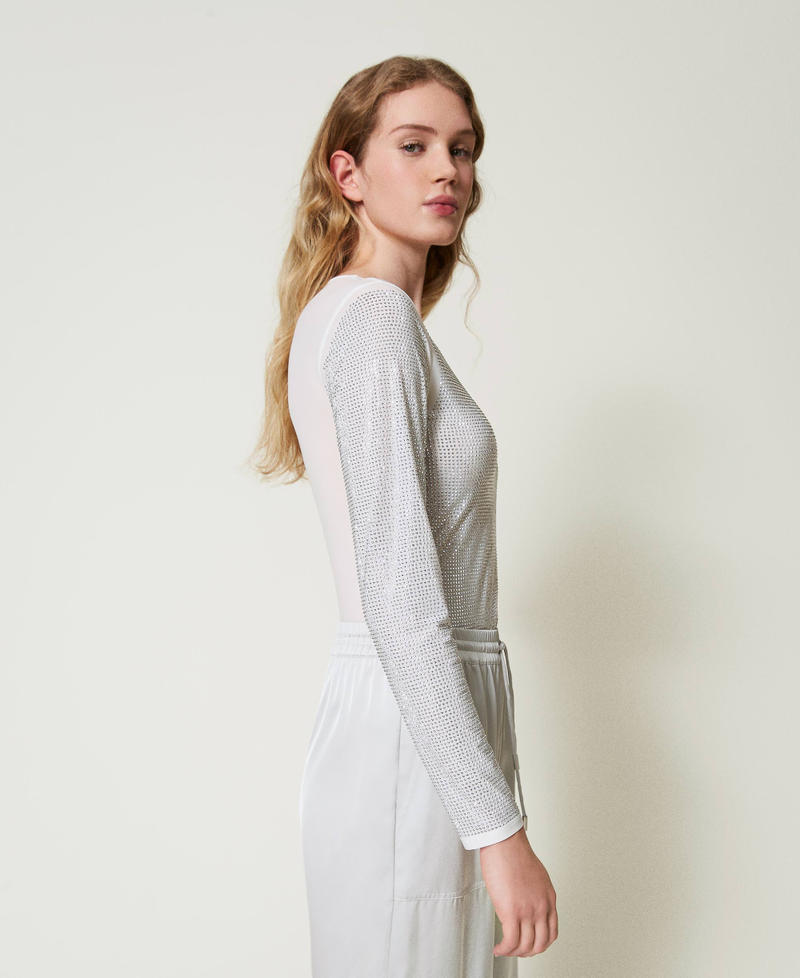 Scee by twin set T-shirt stretch con strass all over Sostegno trimestrale