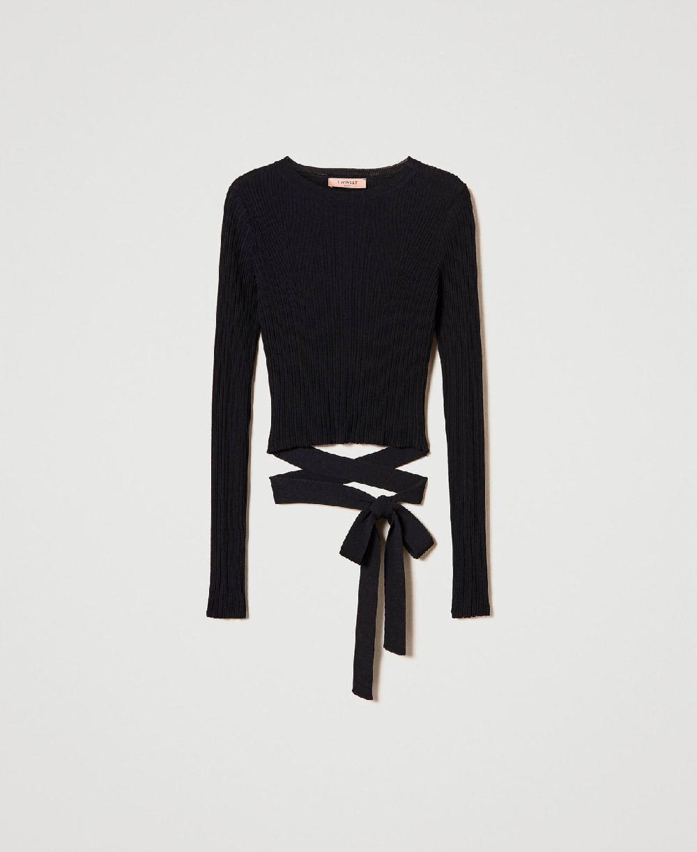 Scee by twin set Maglia a costine con fiocco Discount Store per i nuovi prodotti