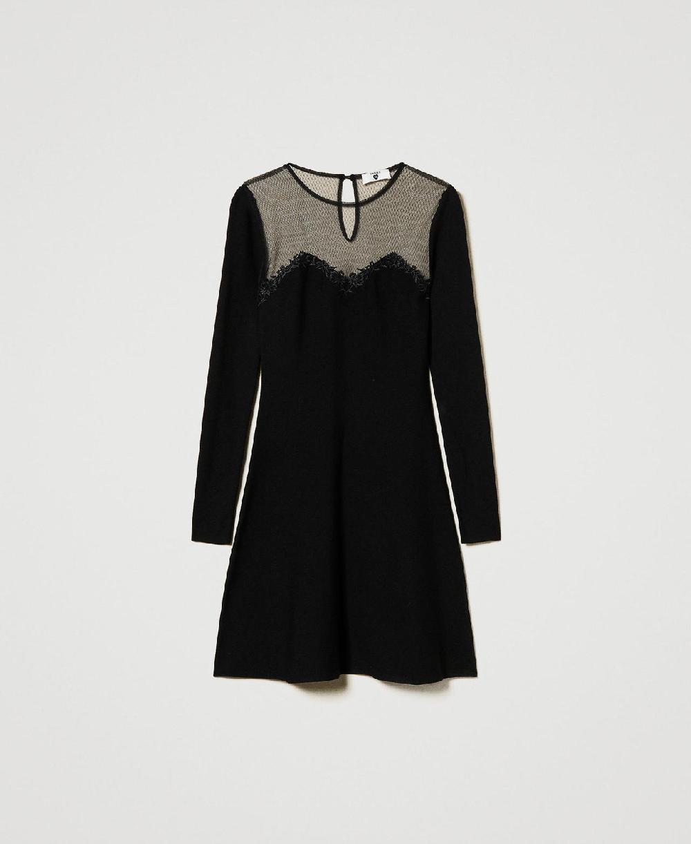 Scee by twin set Abito corto in maglia con tulle e ricamo Solo un giorno rimasto