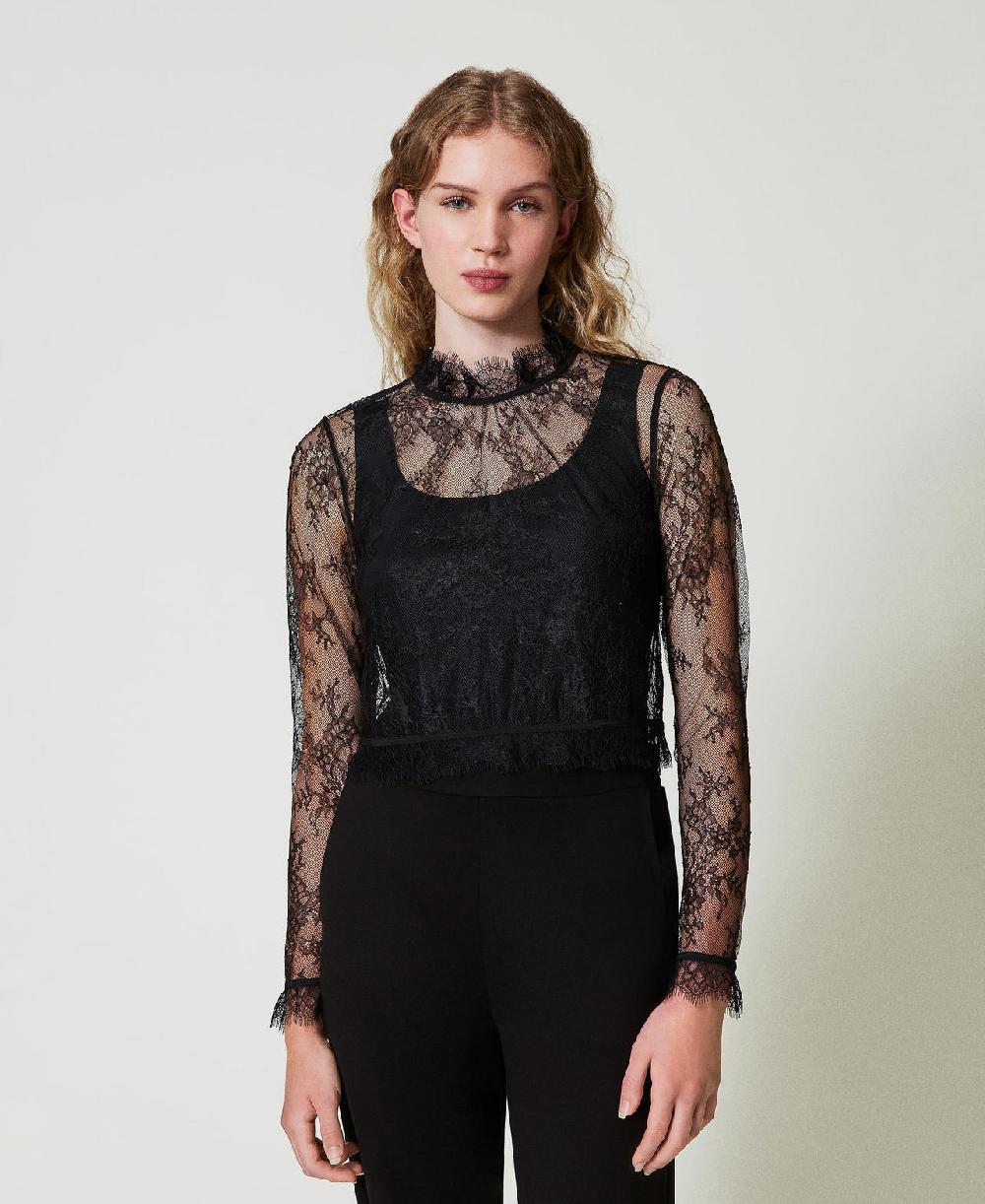 Scee by twin set Blusa cropped in pizzo e top 50% di sconto con spedizione gratuita