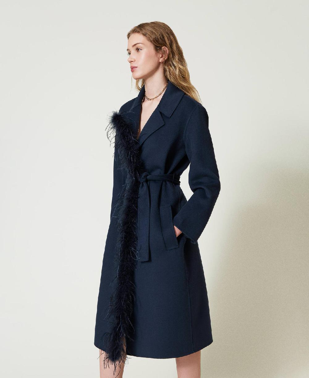 Scee by twin set Cappotto in panno double misto lana con piume Consegna Veloce