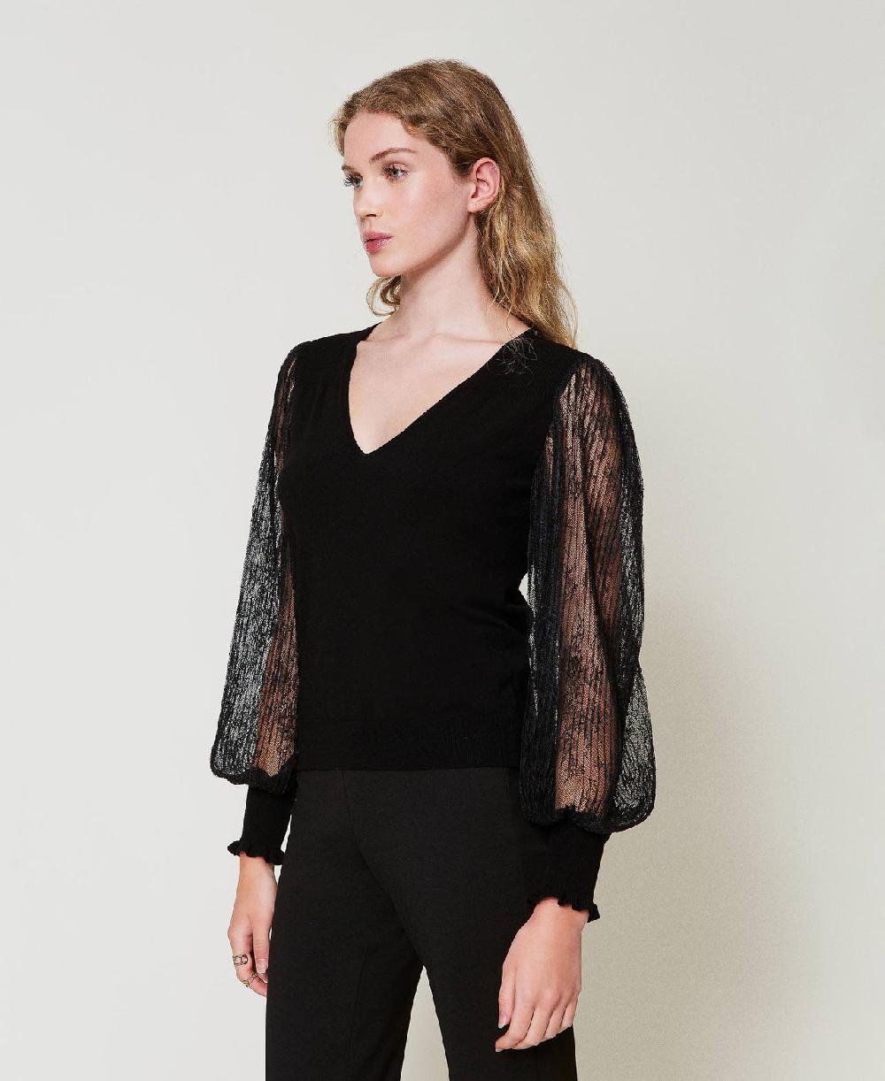 Scee by twin set Maglia doppio uso con maniche in pizzo Shopping Online