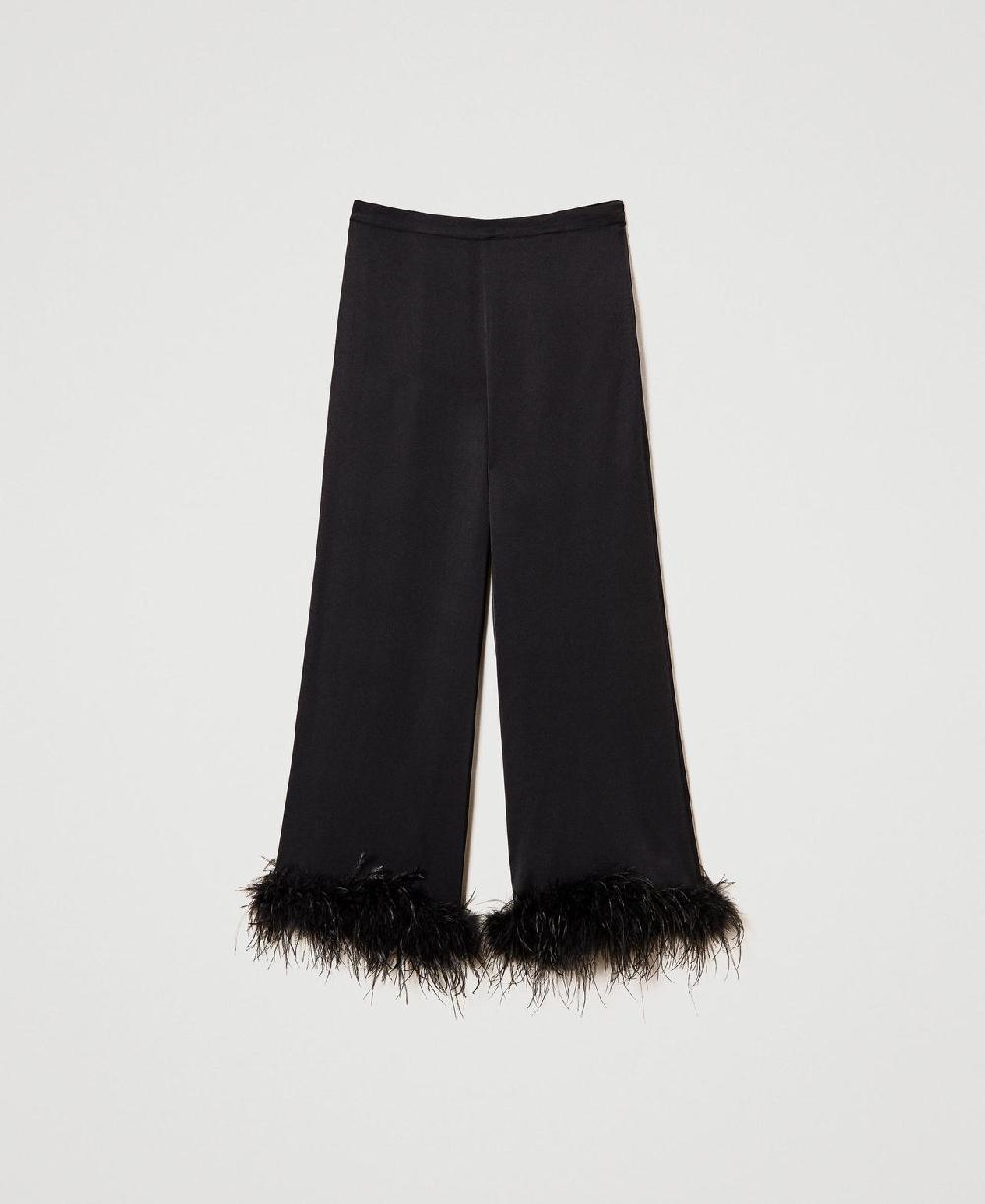 Scee by twin set Pantaloni in raso con piume Presa