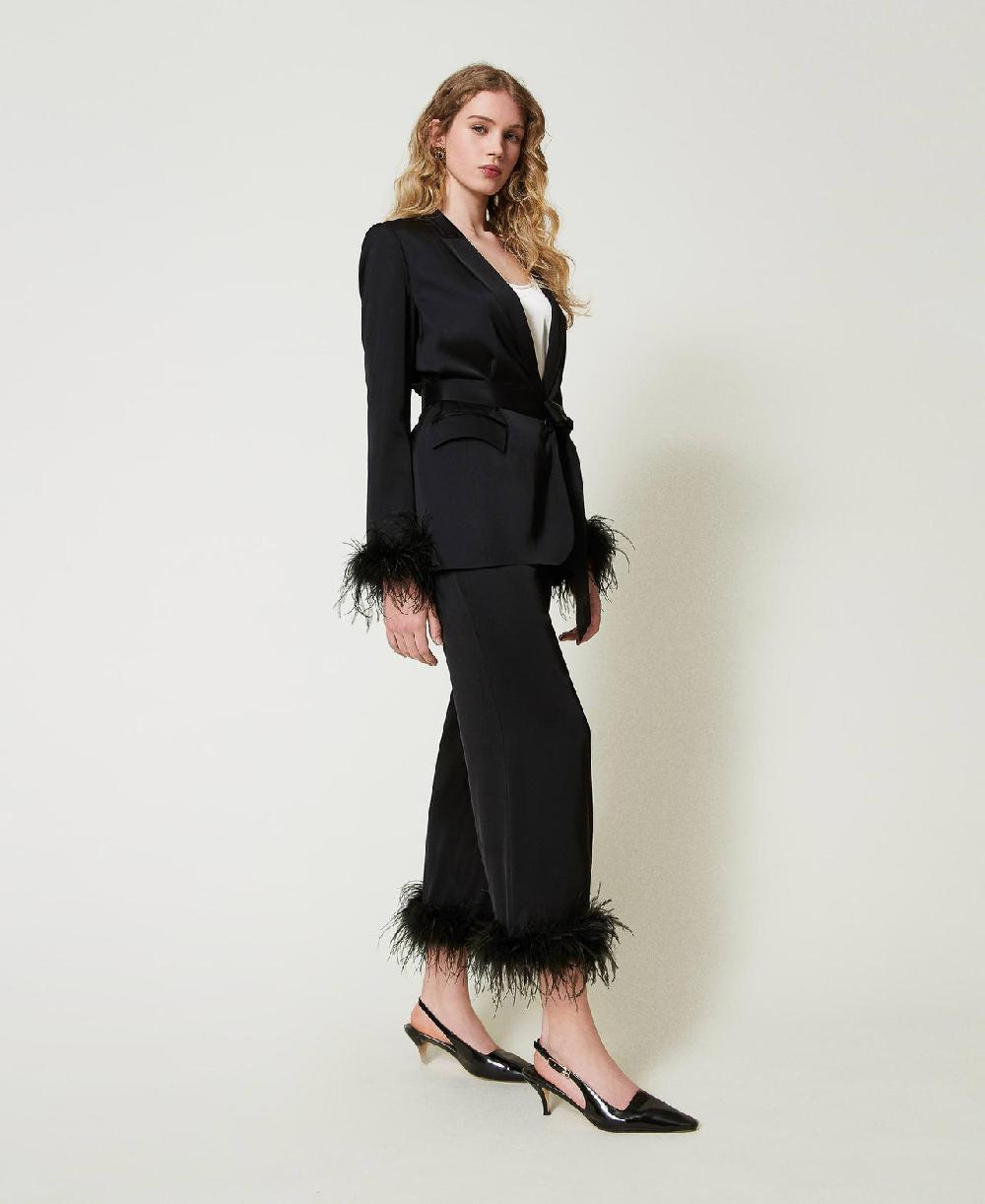 Scee by twin set Pantaloni in raso con piume Presa