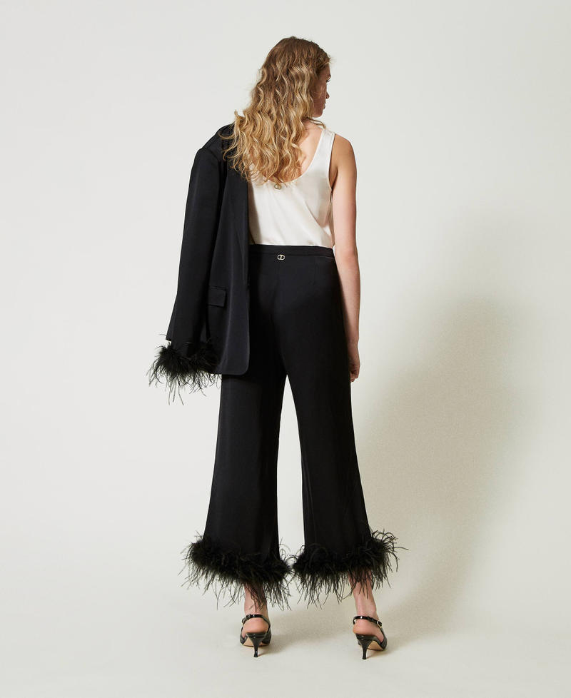 Scee by twin set Pantaloni in raso con piume Presa