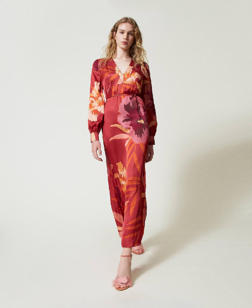 Scee by twin set Abito lungo in raso a fiori Offerte
