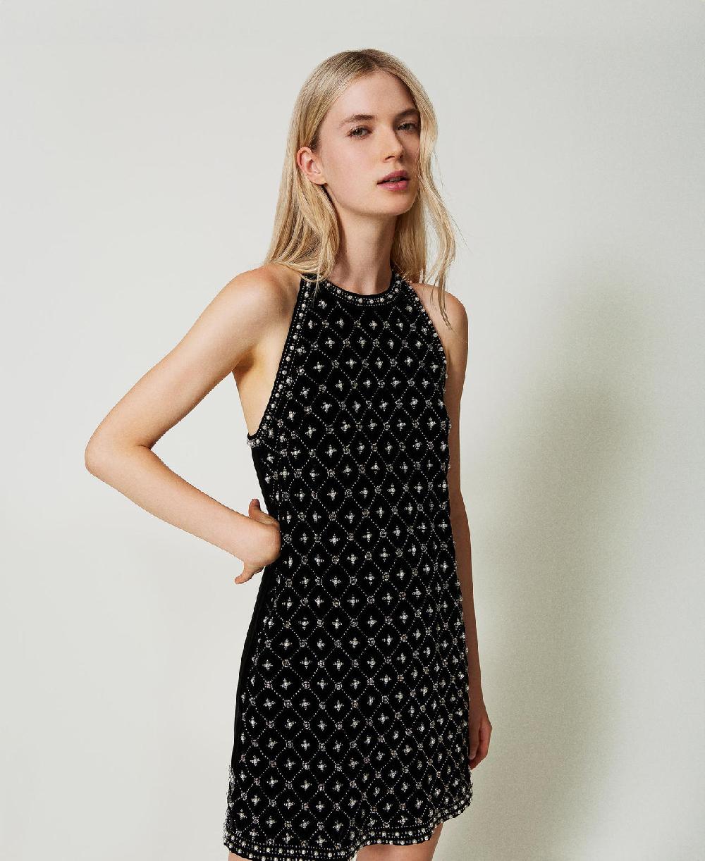 Scee by twin set Abito corto halter in velluto ricamato Negozio