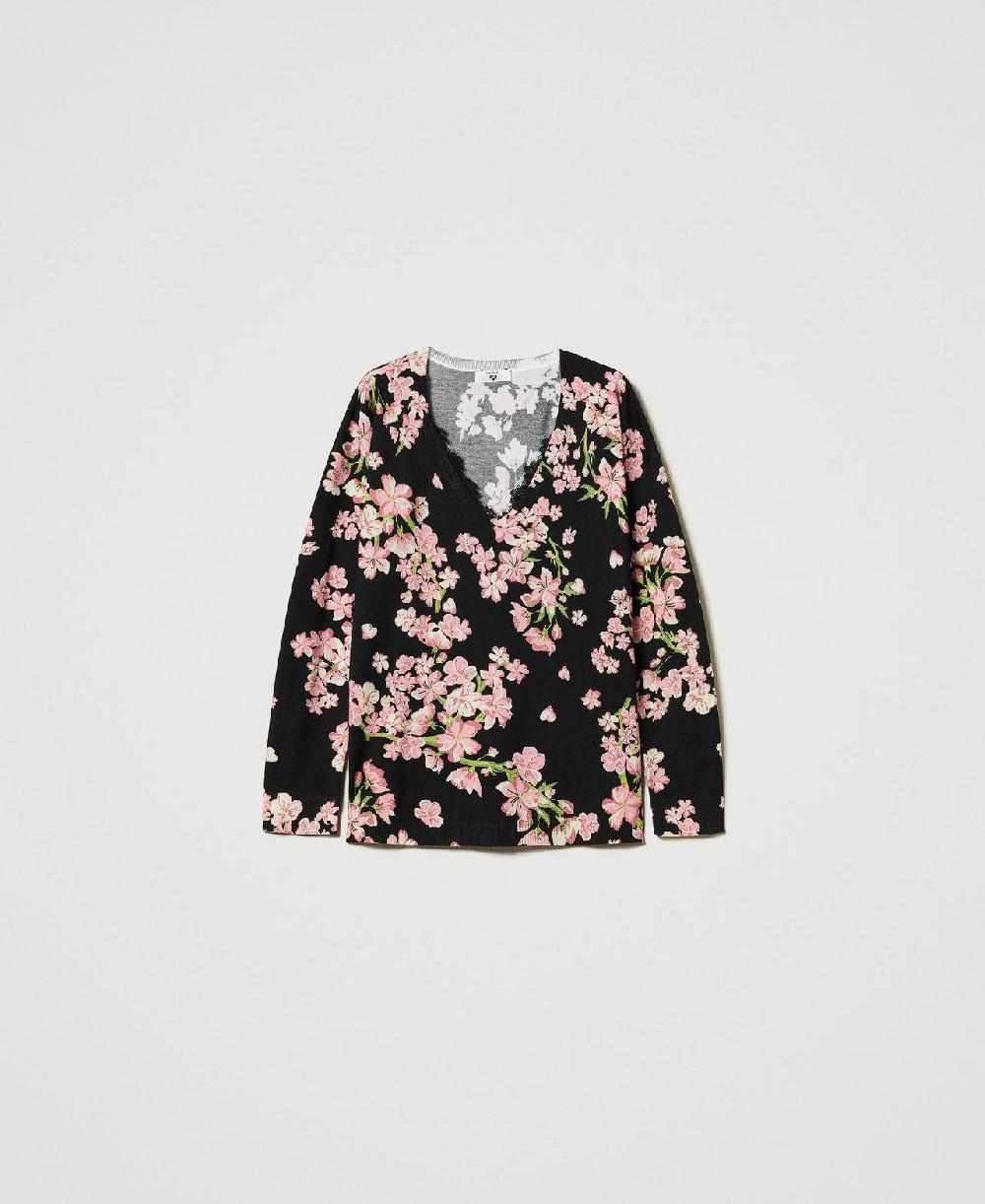 Scee by twin set Maglia con stampa a fiori e pizzo Sconto di tempo limitato