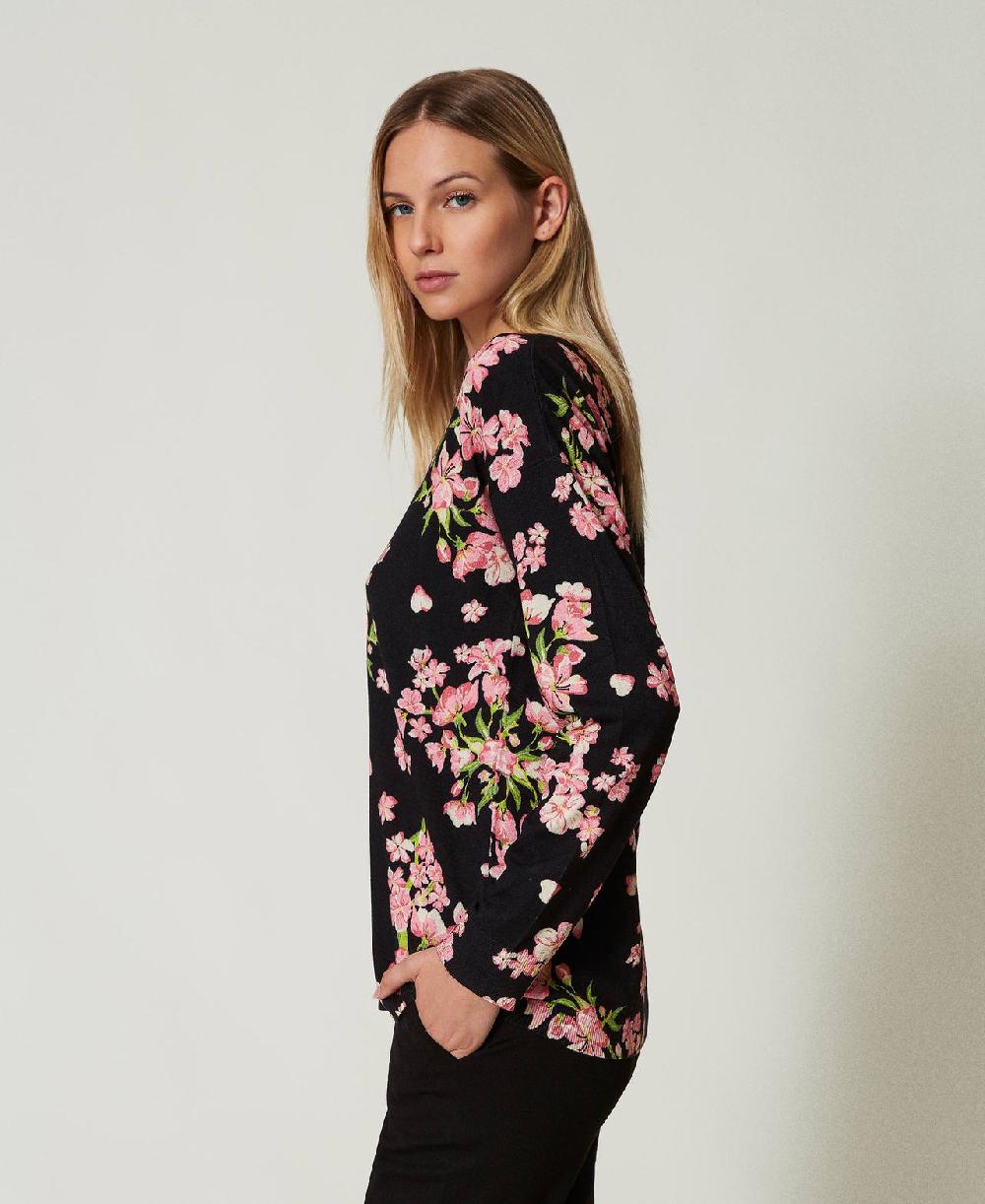 Scee by twin set Maglia con stampa a fiori e pizzo Sconto di tempo limitato