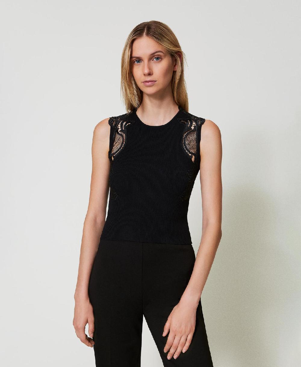 Scee by twin set Top in maglia con pizzo Prezzo di fabbrica