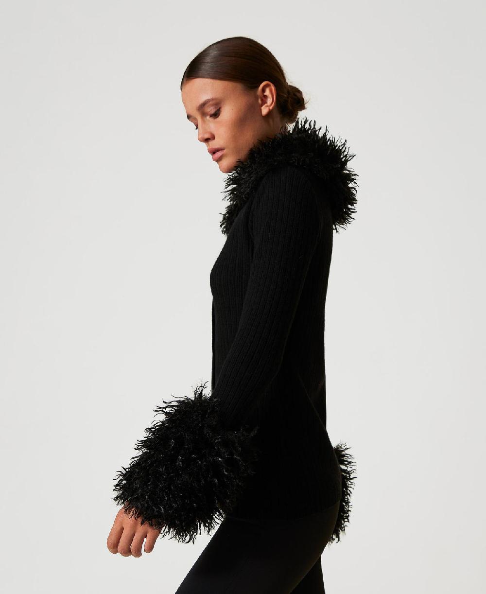 Scee by twin set Cardigan in misto lana e faux fur Fornitura limitata