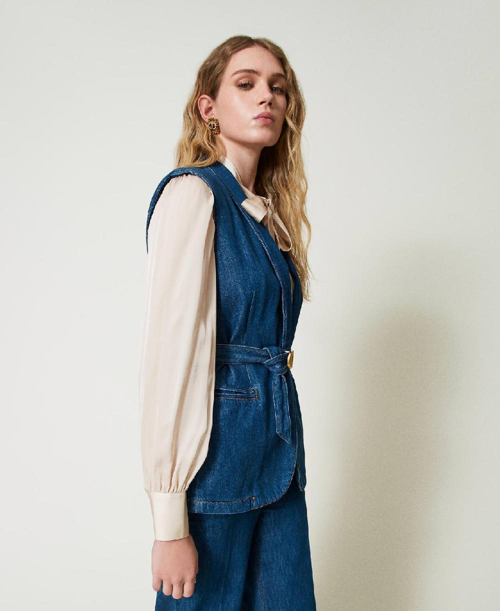 Scee by twin set Gilet in jeans con cintura Shopping online