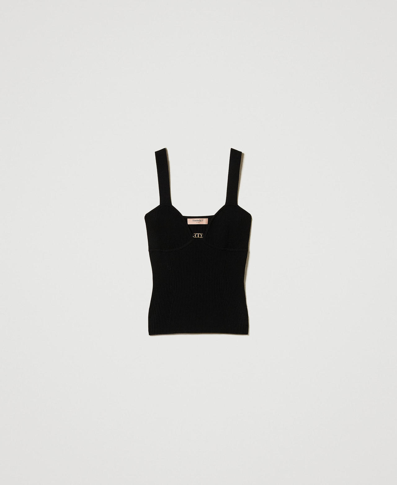 Scee by twin set Top fitted in maglia con logo Oval T Offerta per la Festa della Mamma