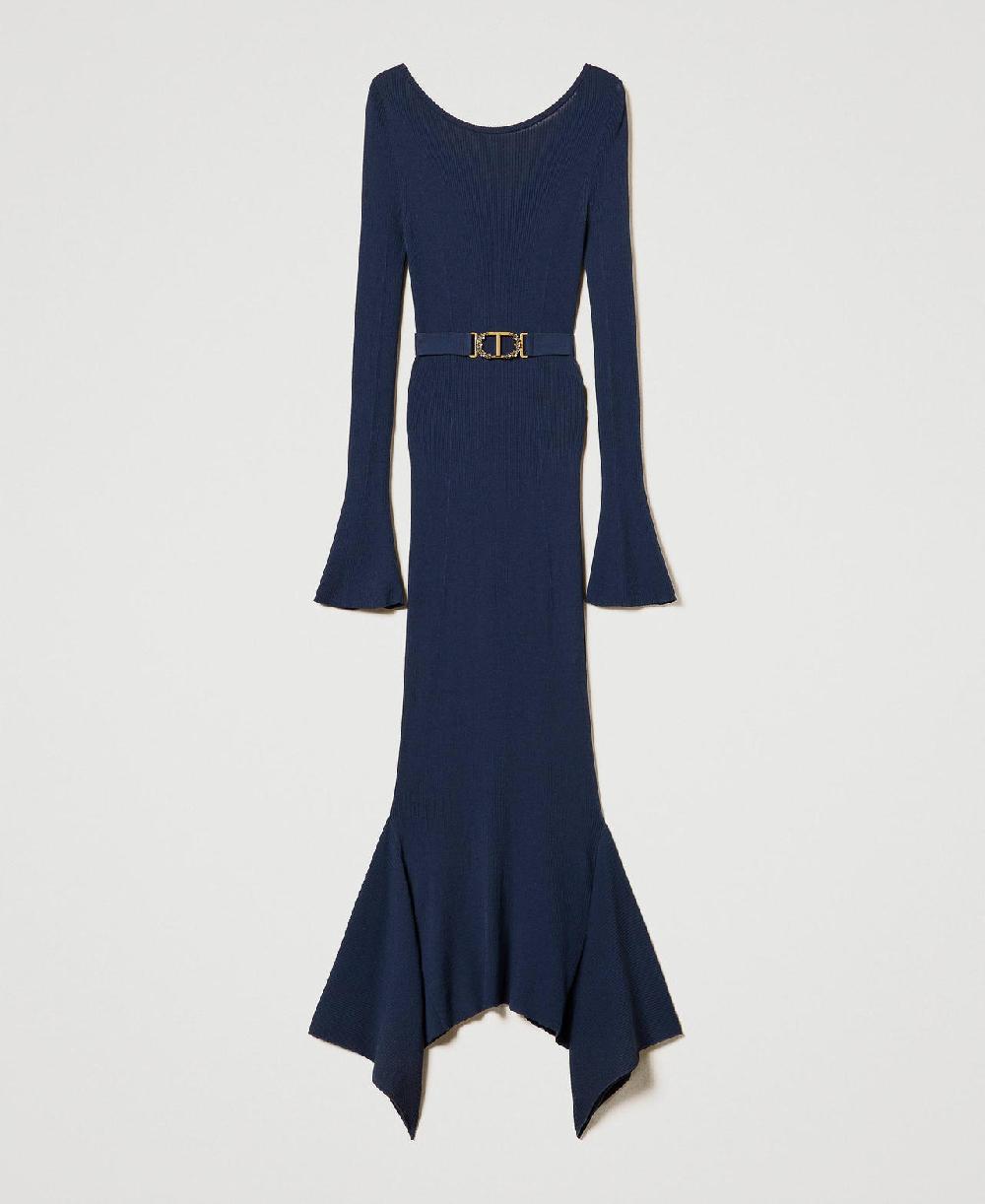 Scee by twin set Abito longuette in maglia con cintura e volant Offerta Anniversario