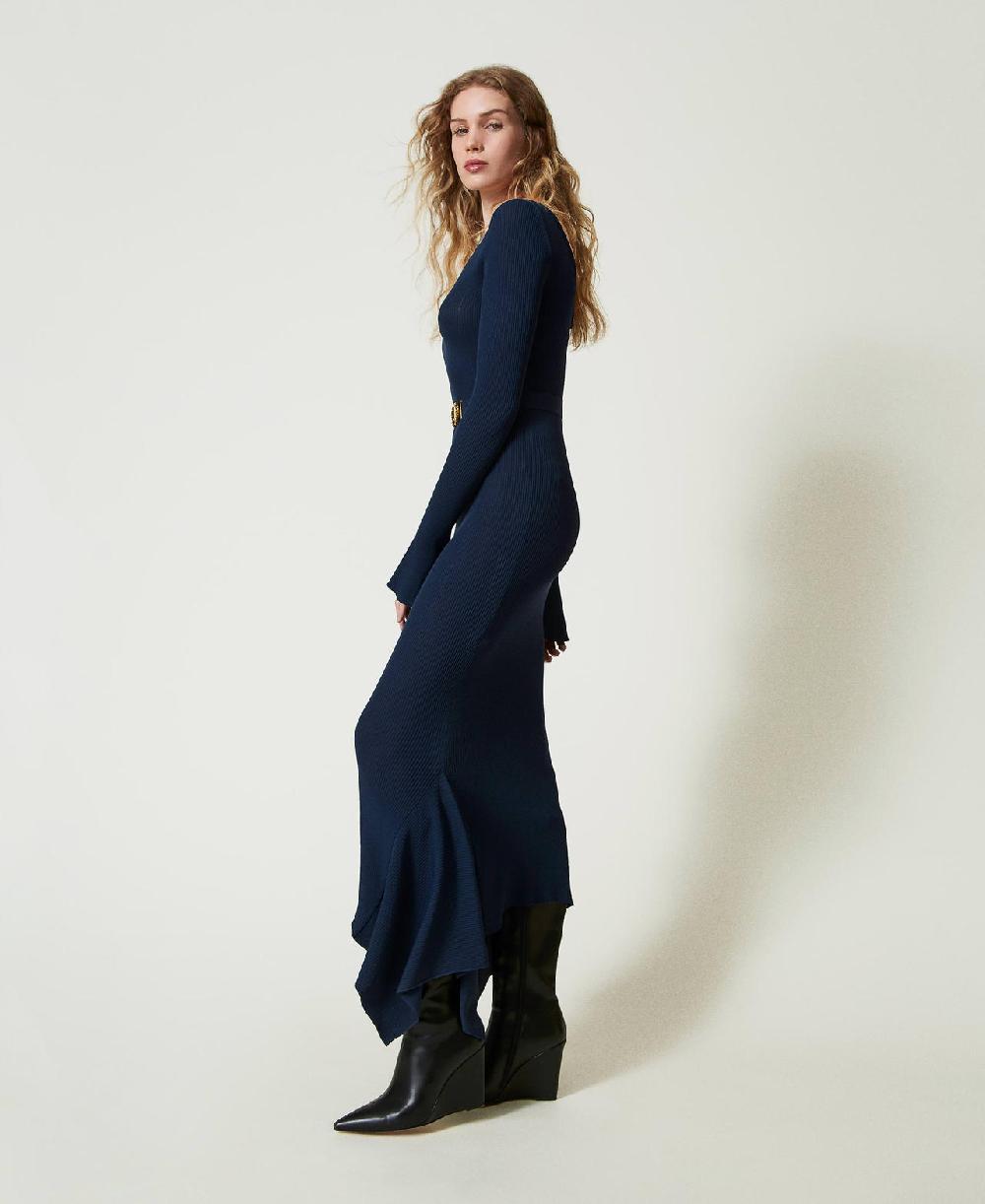 Scee by twin set Abito longuette in maglia con cintura e volant Offerta Anniversario