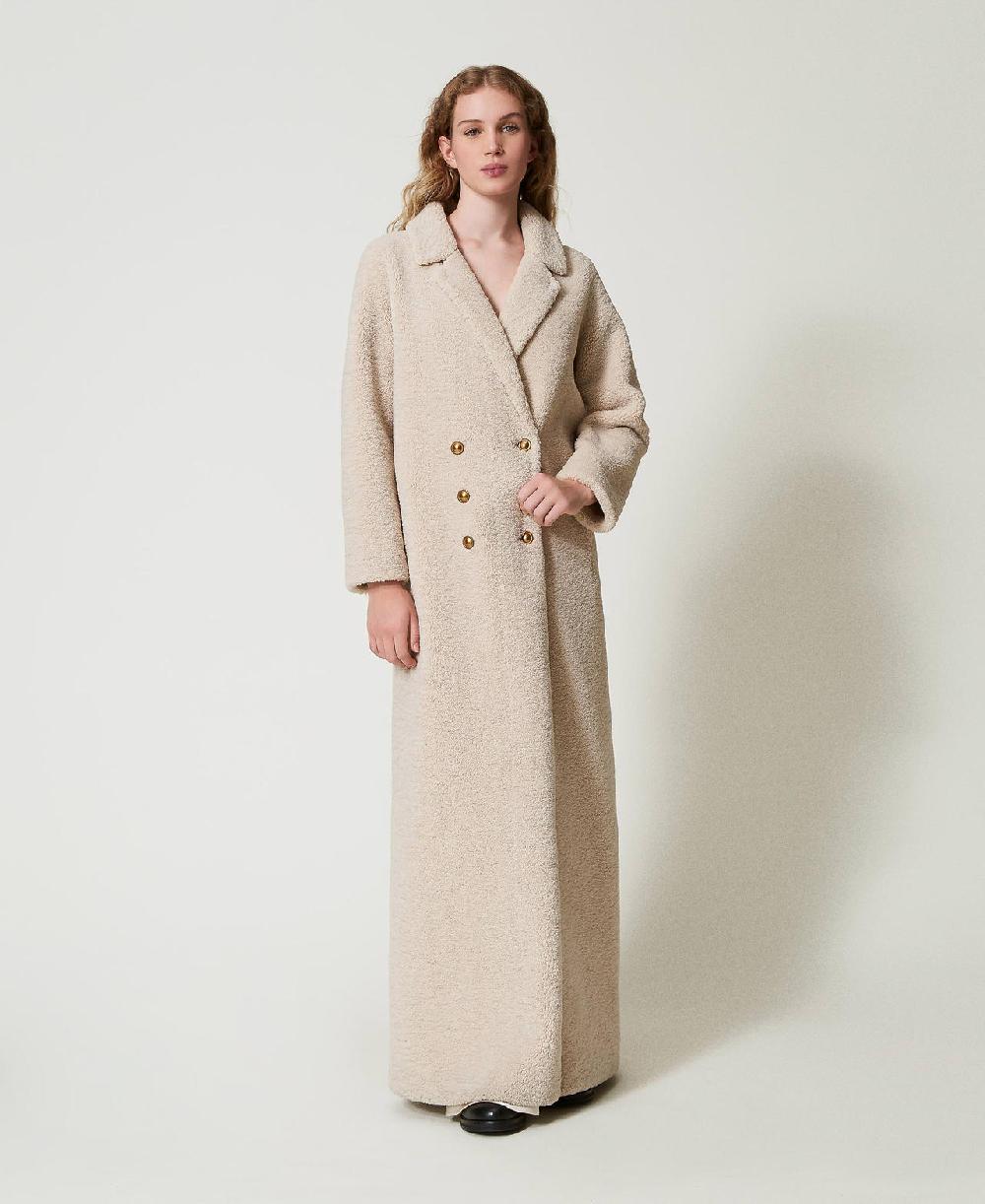 Scee by twin set Cappotto lungo doppiopetto in faux fur Nuovi prodotti