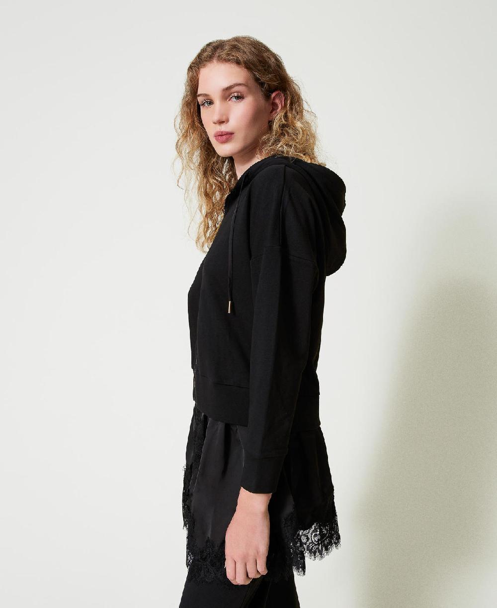 Scee by twin set Felpa con raso e pizzo Comprane uno, ottenene uno gratis