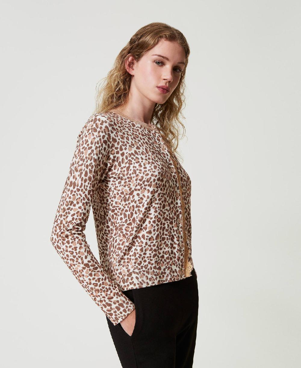 Scee by twin set Cardigan in maglia con stampa e pizzo Ultimo giorno
