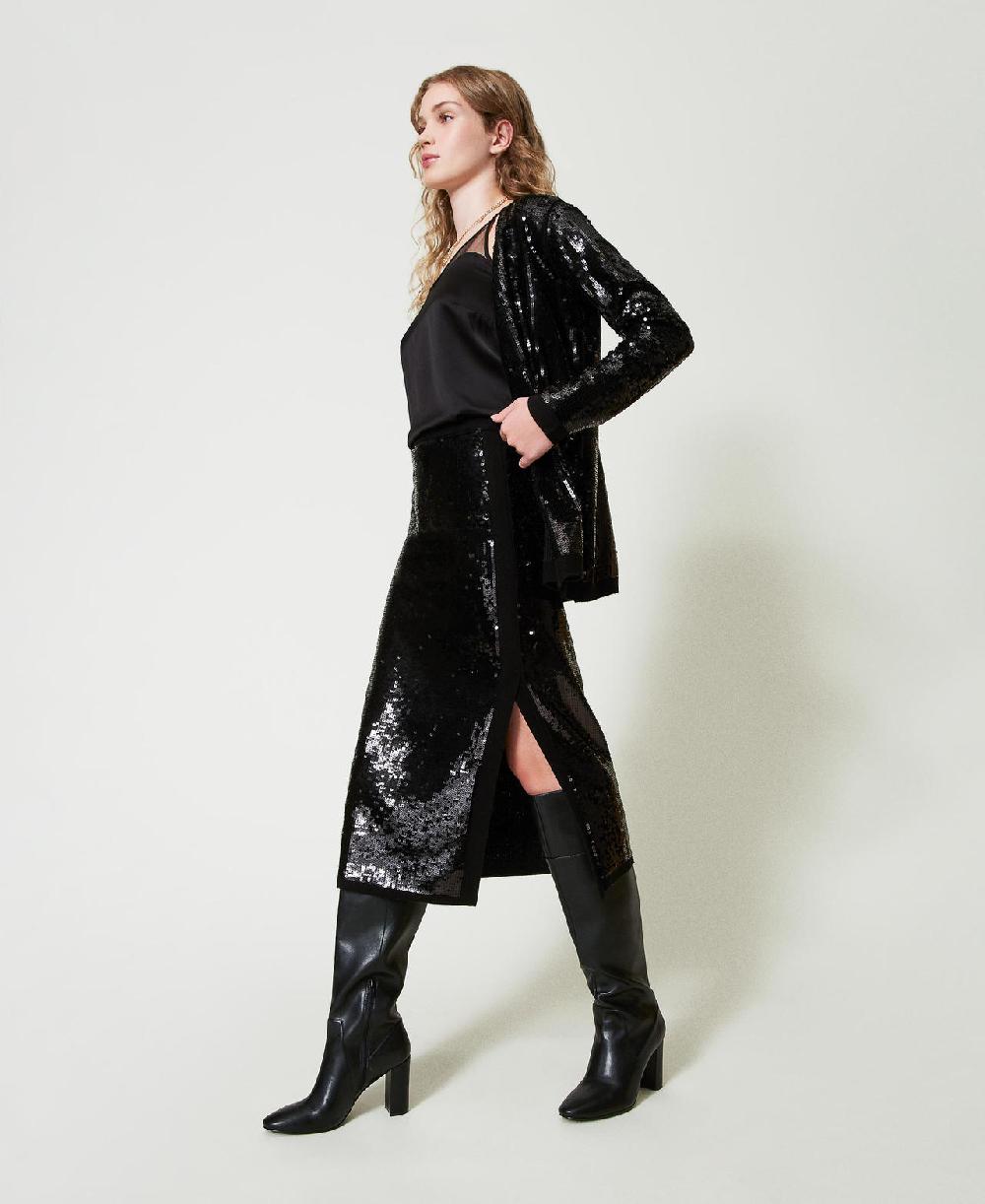 Scee by twin set Gonna longuette in maglia full paillettes Fino al 65% di sconto