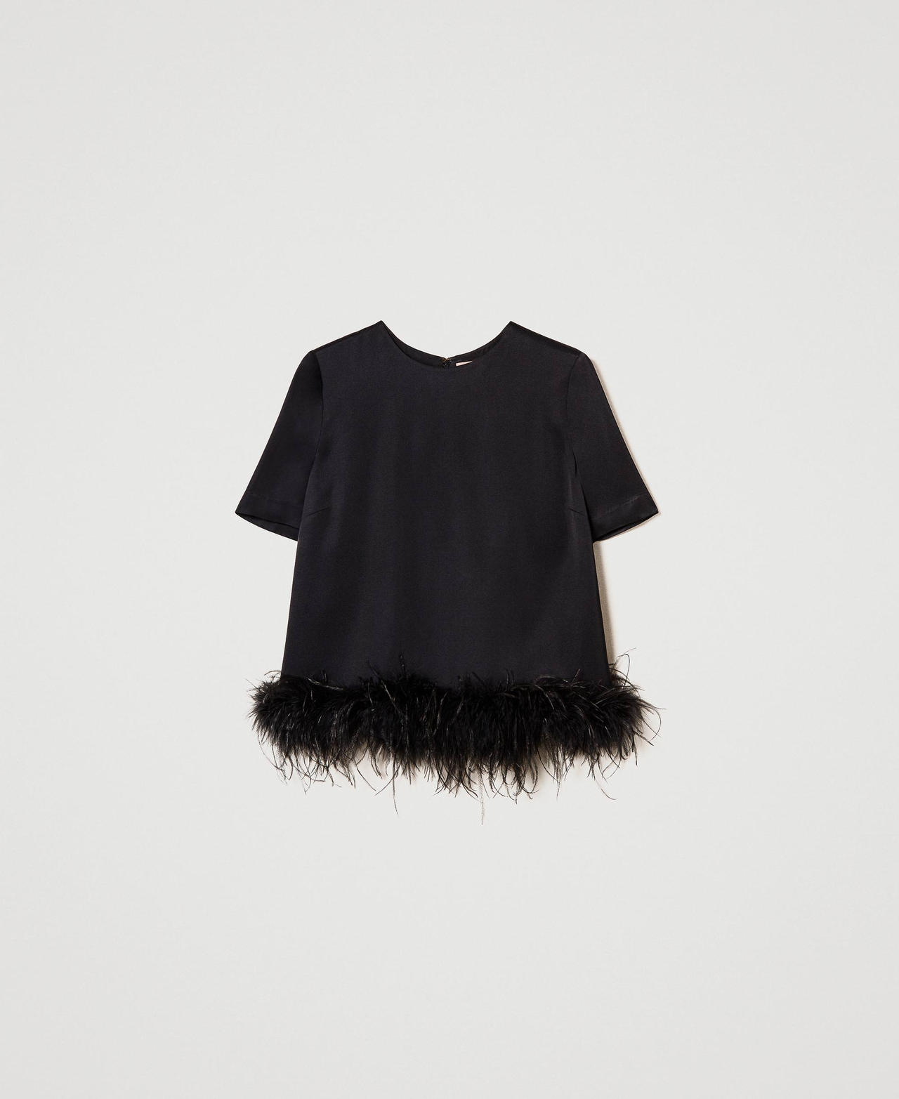 Scee by twin set Blusa in raso con piume Discount Store per i nuovi prodotti