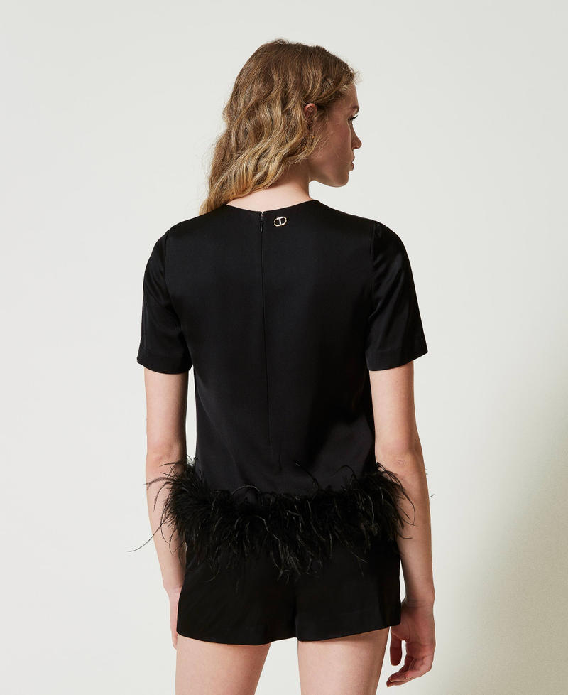 Scee by twin set Blusa in raso con piume Discount Store per i nuovi prodotti