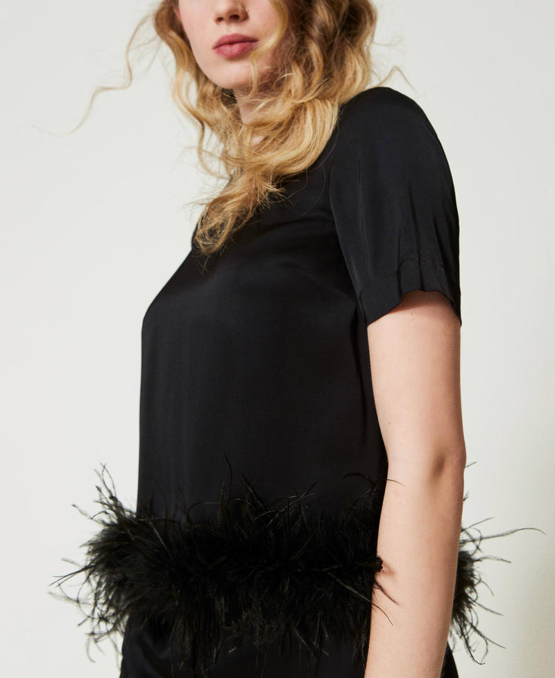 Scee by twin set Blusa in raso con piume Discount Store per i nuovi prodotti