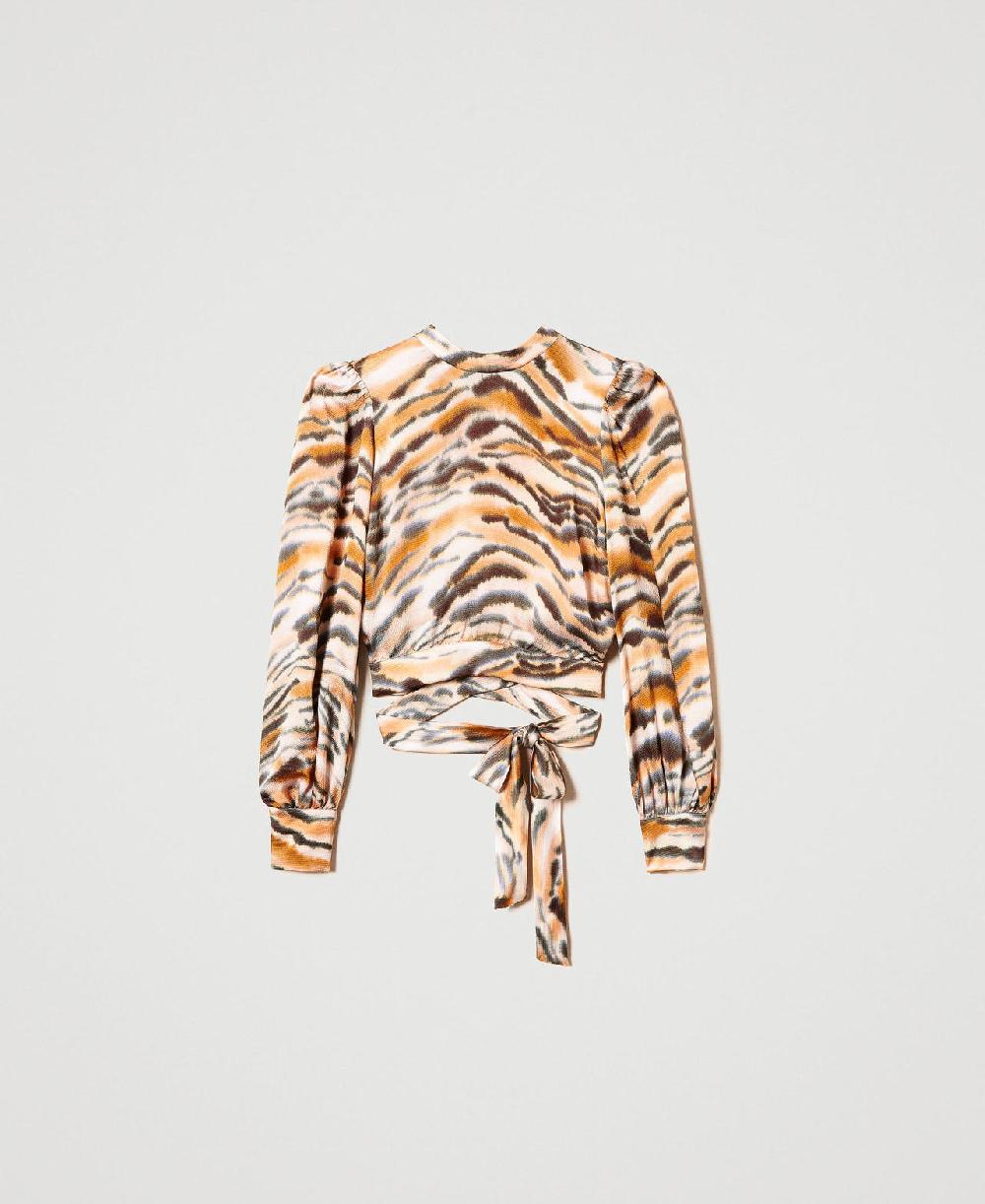 Scee by twin set Blusa cropped in raso animalier 50% di sconto con spedizione gratuita