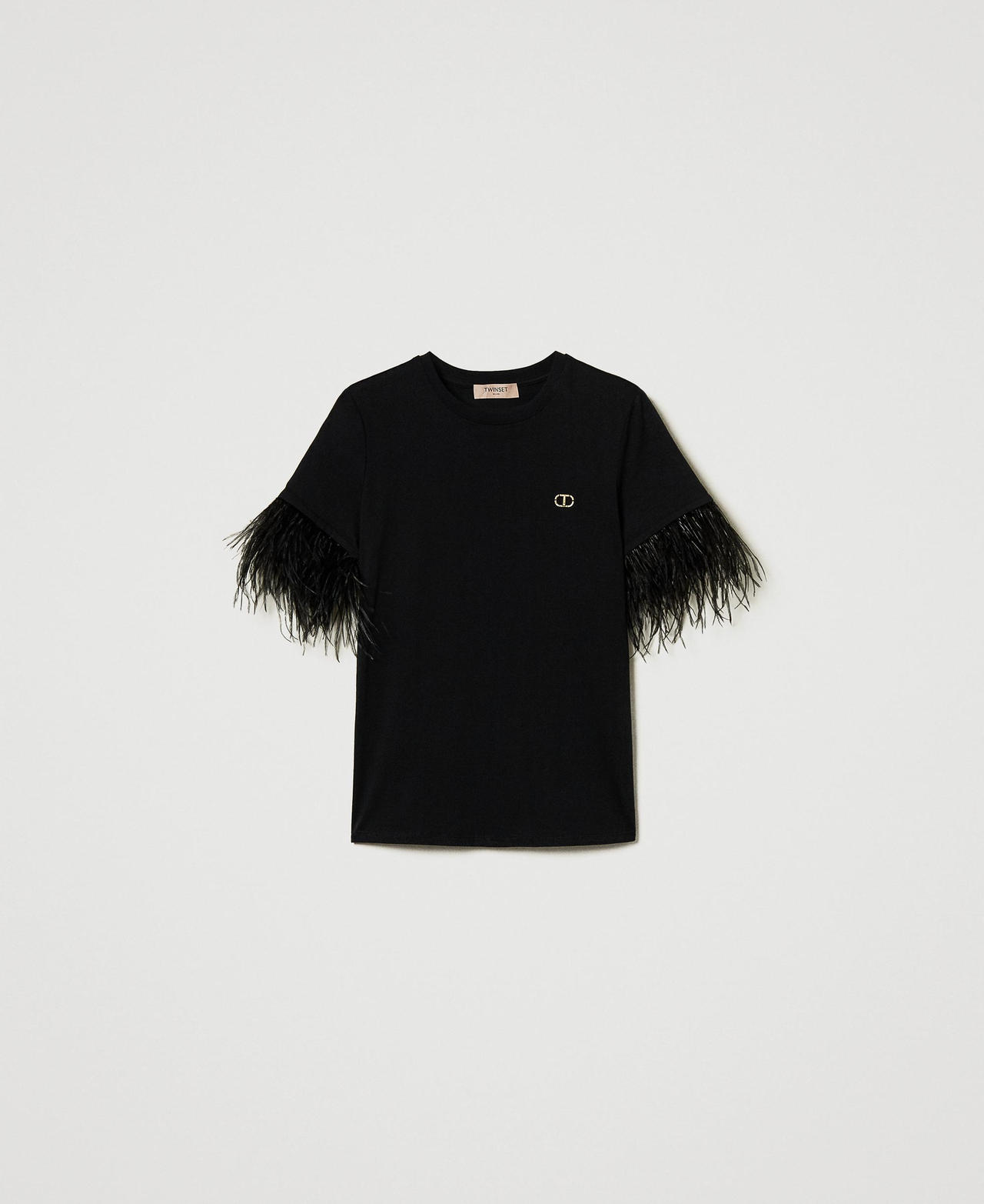 Scee by twin set T-shirt con logo Oval T e piume Officina