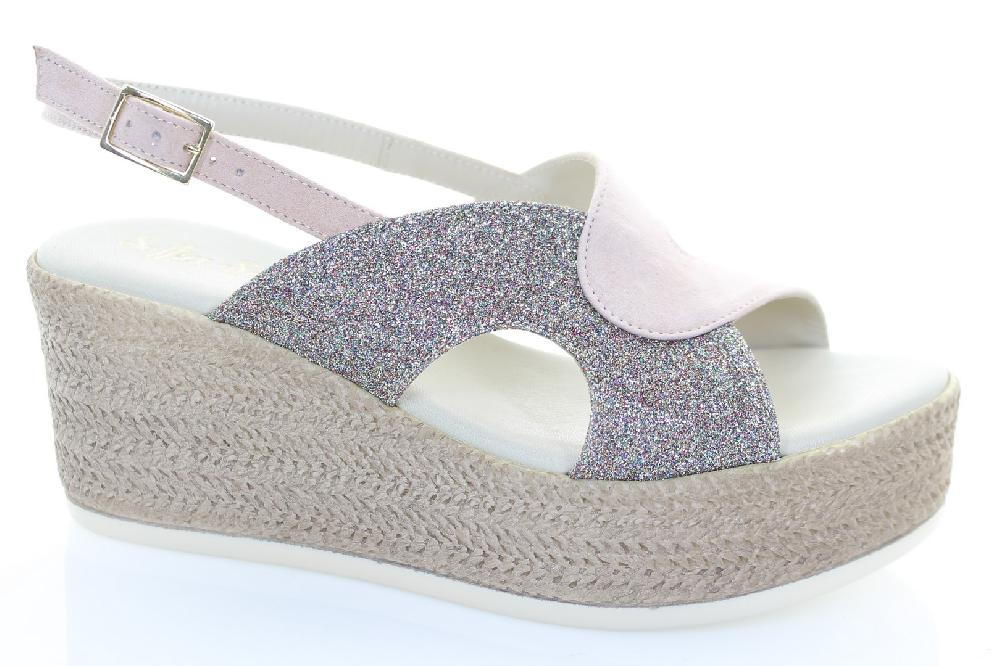 Soffice Sogno Sandalo in pelle e tessuto glitter Nuova